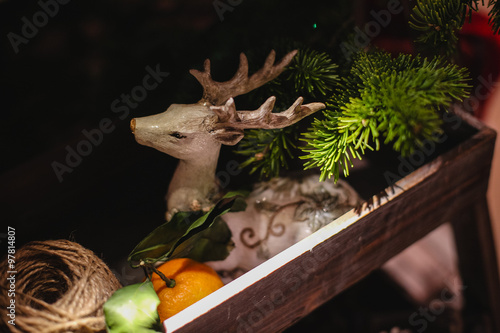 Decorated Christmas tree on blurred