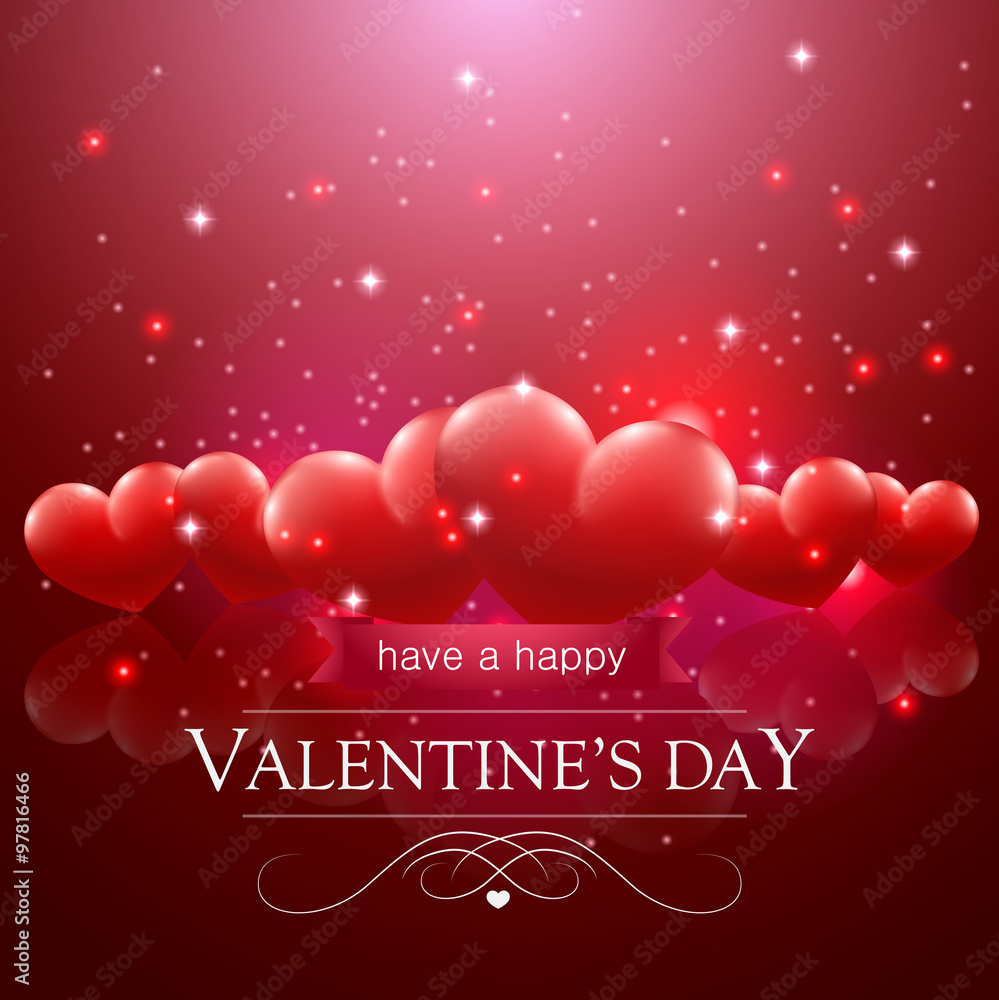 Happy Valentine's day message, floating hearts vector background.