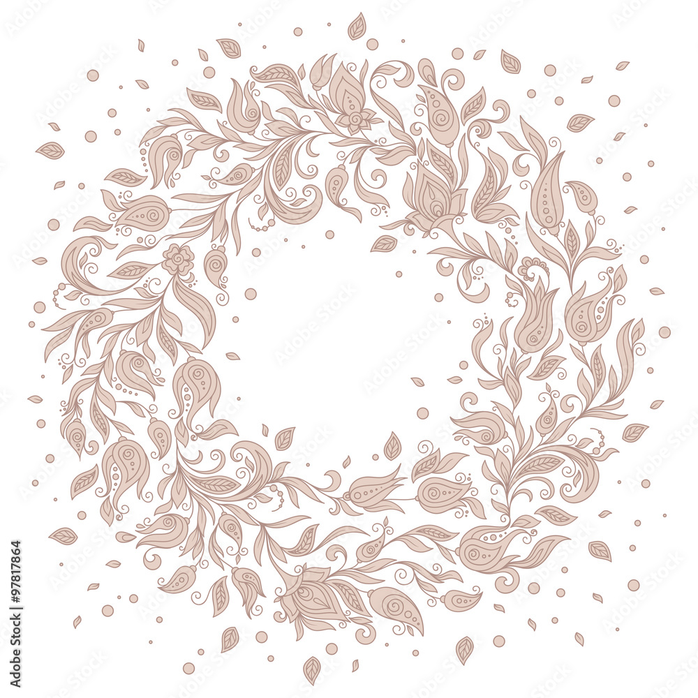 Hand Drawn Ornament with Floral Wreath Hand Drawn Ornament with Floral Wreath