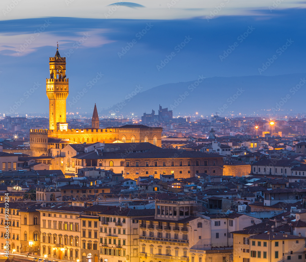 View of Florence after sunset from Piazzale Michelangelo, Floren