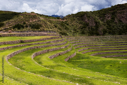 Inca circular terraces in Moray, in the Sacred Valley, Peru.