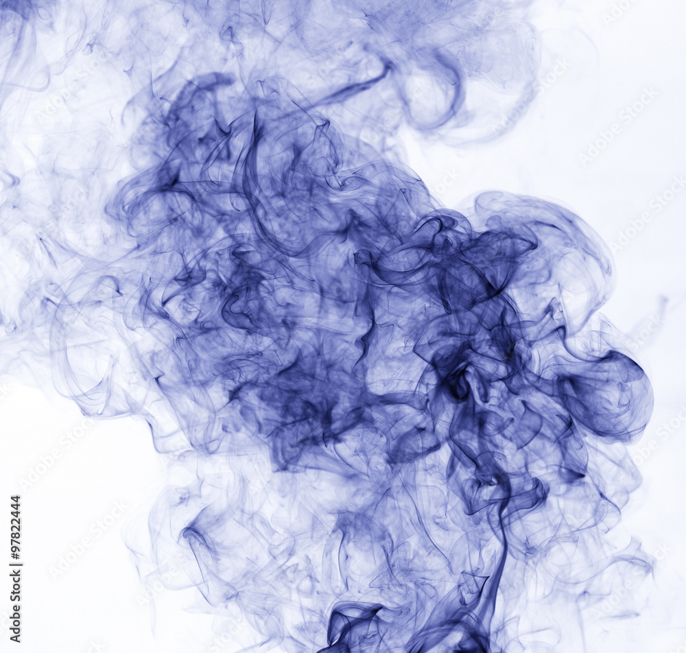 blue smoke on a white background. inversion