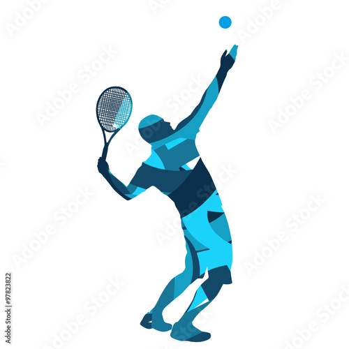 Tennis player. Abstract blue vector silhouette