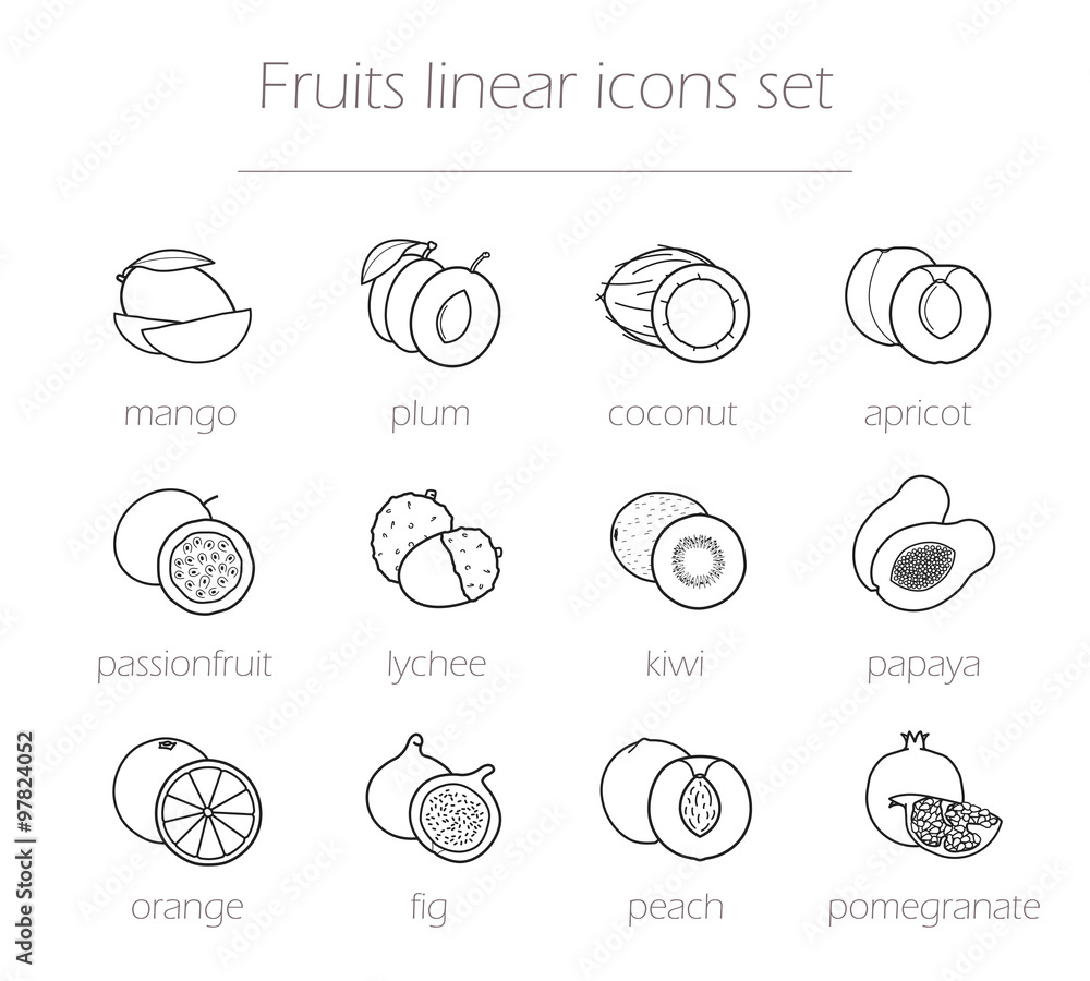 Fruits linear icons set Fruits linear icons set