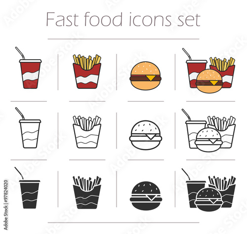 Fast food vector icons set