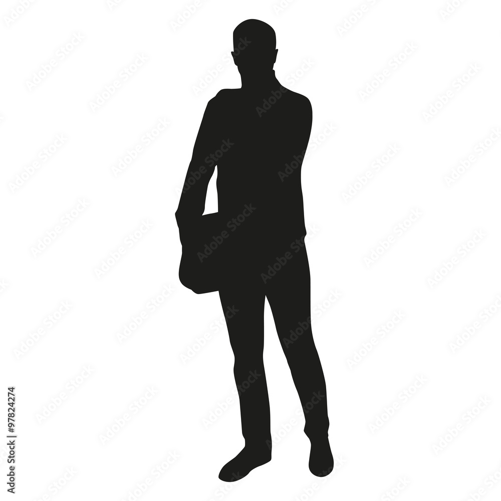 Businessman with bag. Vector silhouette