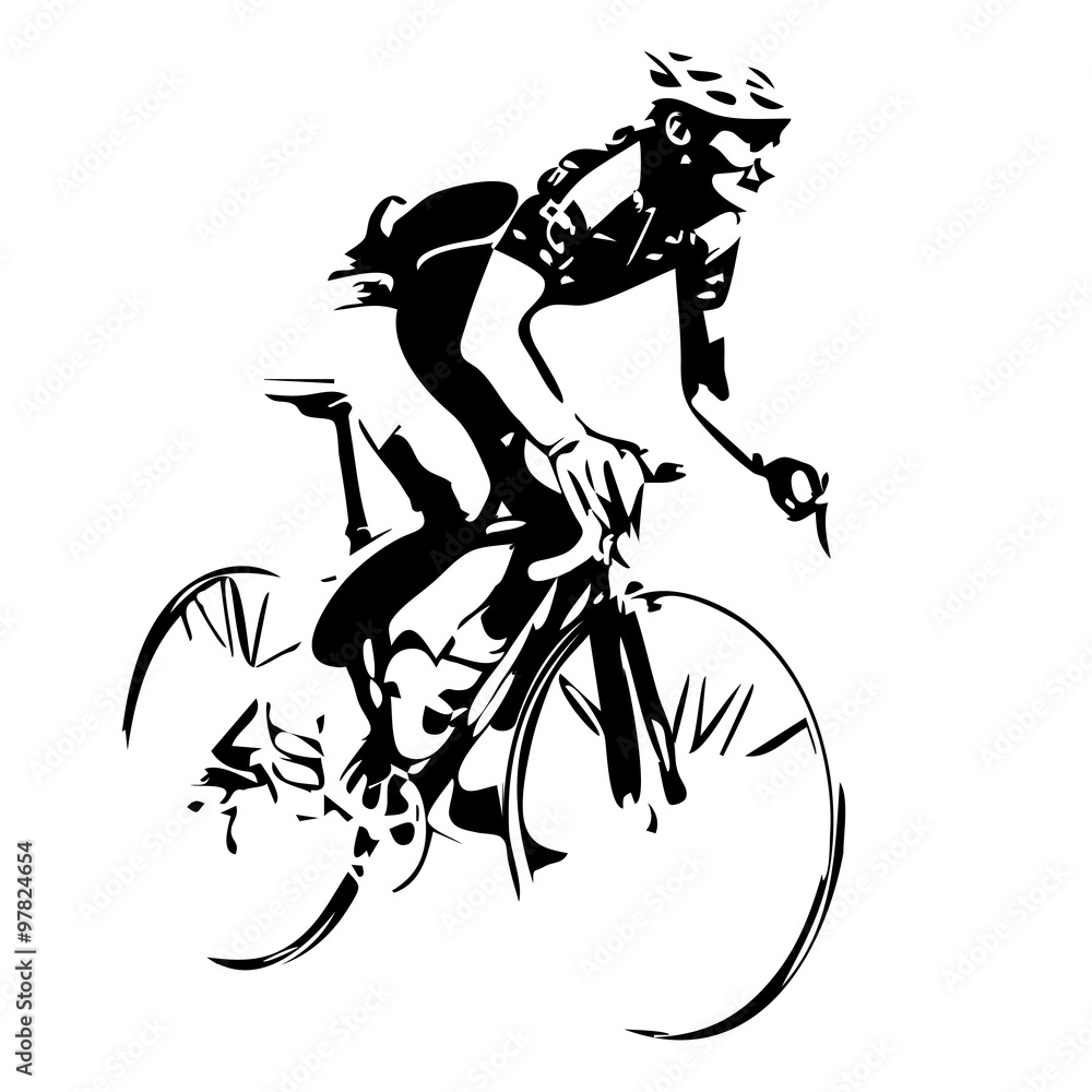Naklejka premium Cyclist, cycling vector drawing
