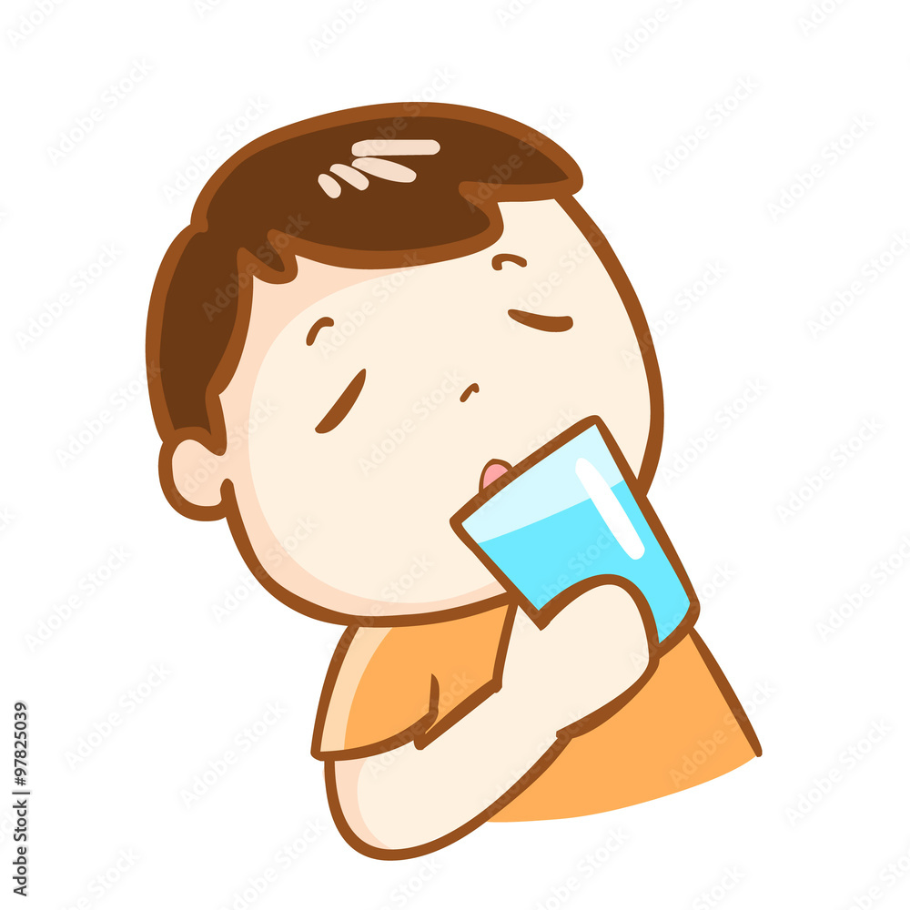 cute boy drinking fresh water character vector cute boy drinking fresh water character vector
