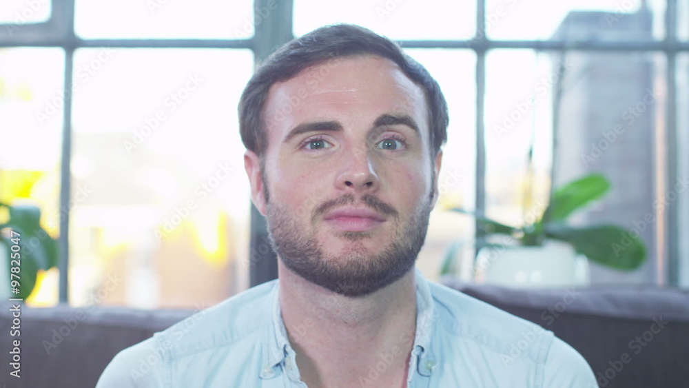 Happy attractive young man having a video chat. Happy attractive young man having a video chat.