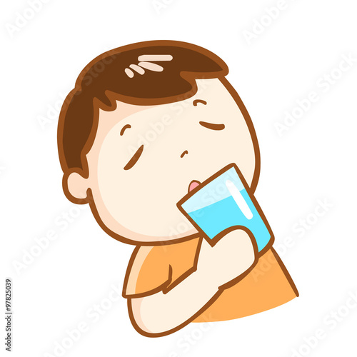 cute boy drinking fresh water character vector