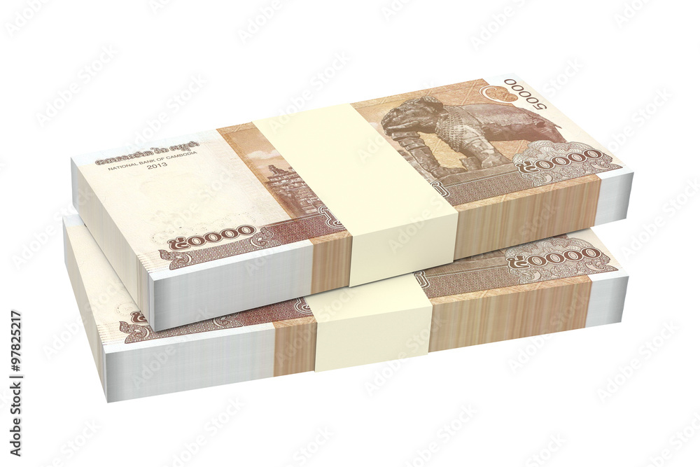 Cambodia riels bills isolated on white background. Computer generated 3D photo rendering.