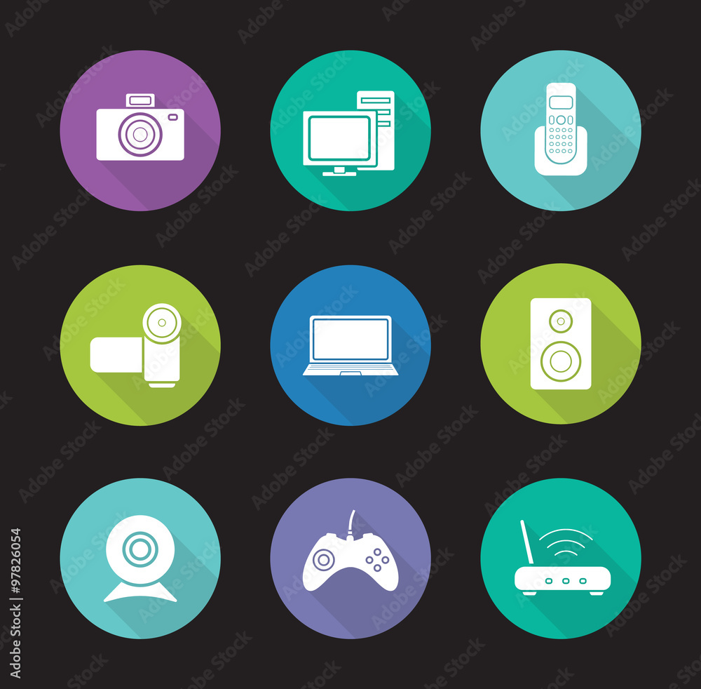 Consumer electronics flat design icons set Consumer electronics flat design icons set