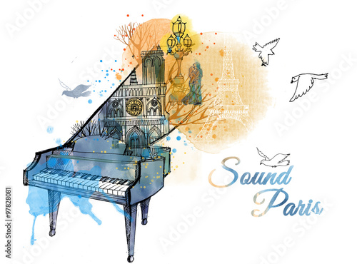 Photography Watercolor vector illustration of Piano