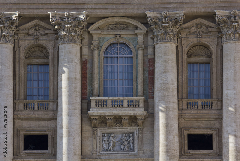 Close up of the Vatican Balcony where Pope stands, in St.Peter Square, Rome