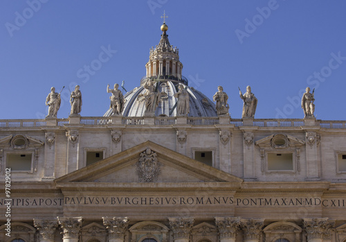 Architectural close up of the roof of Saint Peter Basilica in Vatican State  Rome
