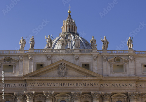 Architectural close up of the roof of Saint Peter Basilica in Vatican State, Rome