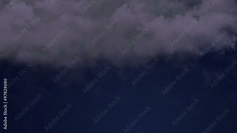 Severe thunderstorm and intense lightning in the night sky, loud