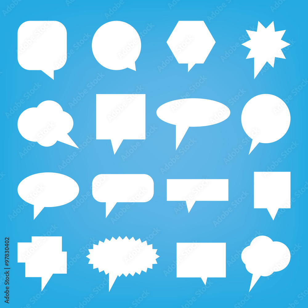 Set of Different Speech Bubble Designs On A Blue Background Set of Different Speech Bubble Designs On A Blue Background