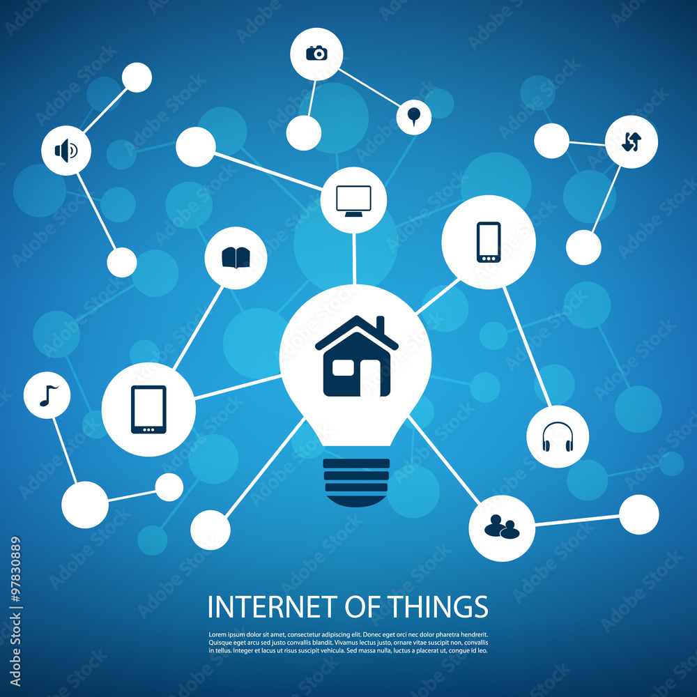 White And Blue Network Design Concept With Icons - Internet Of Things White And Blue Network Design Concept With Icons - Internet Of Things
