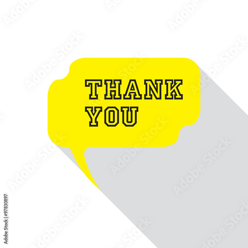 Thank you lettering on flat design with speech bubble icon.