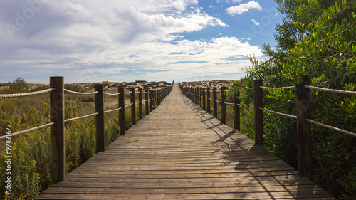 Wooden walkway to the beach, Dunas Douradas, Faro, Portugal photo