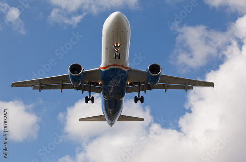 Close-up of a passenger aircraft landing