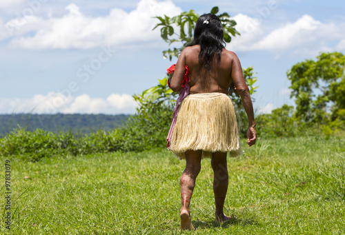 Vászonkép Brazilian indian woman from tribe in Amazon, Brazil