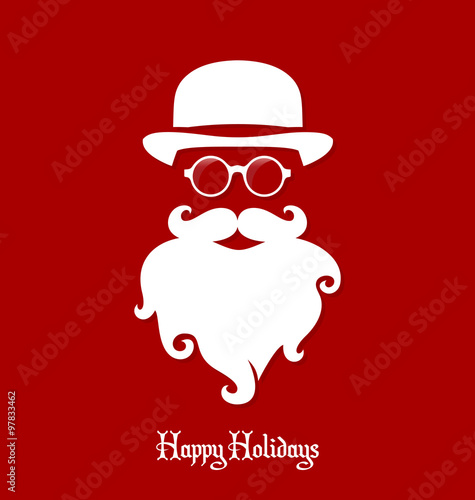 Hipster Santa Claus, Party, Greeting Card, Banner, Sticker, Hipster Style. Hat.