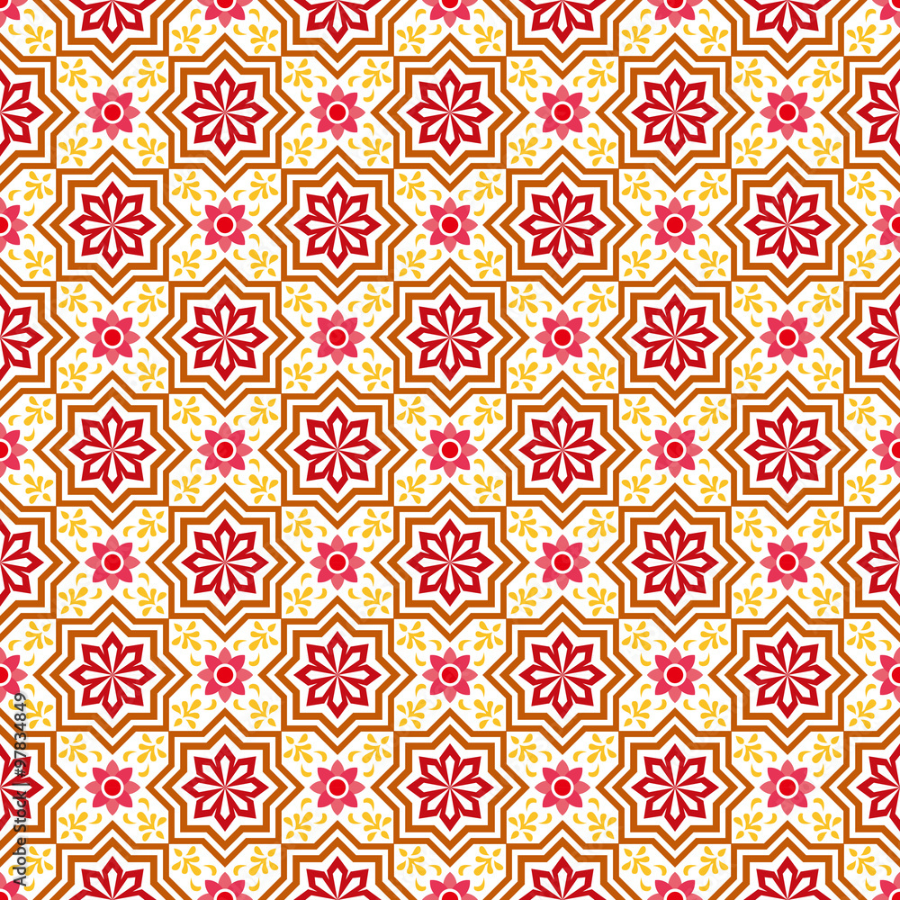 Fototapeta premium Seamless background image of vintage star flower pattern. 