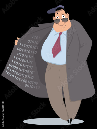 Black market vendor selling information in binary code, EPS 8 vector illustration, no trasparencies