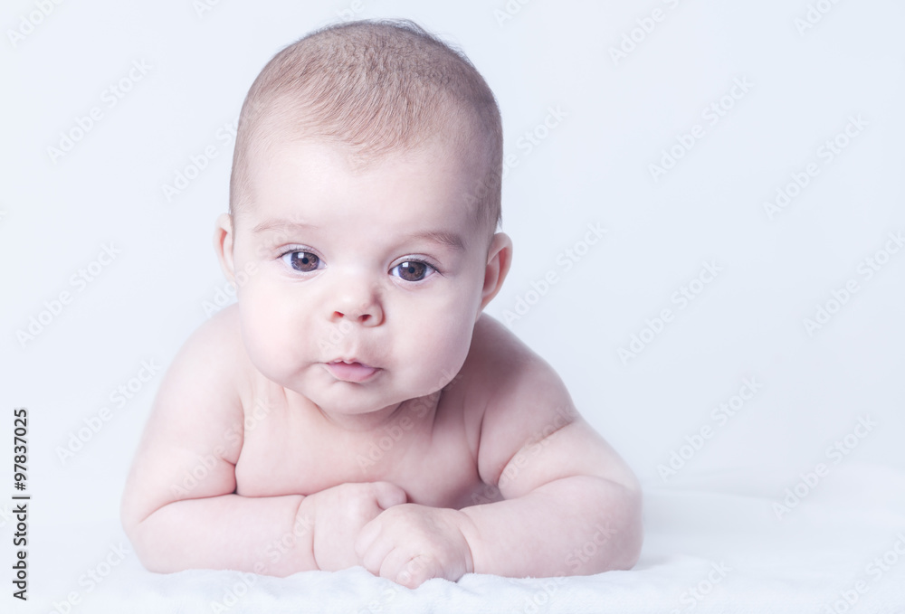 Brown Eyed Baby Girl on White Background Brown Eyed Baby Girl on White Background
