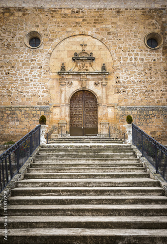 portico of San Mart  n church  Coru  a del Conde  Burgos  Spain