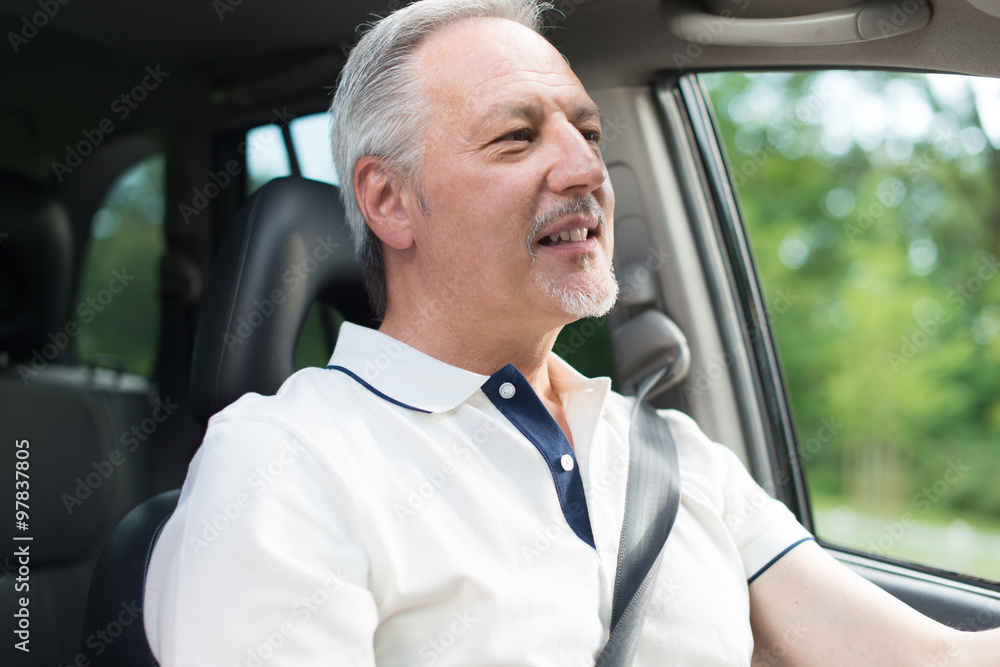 Man driving his car