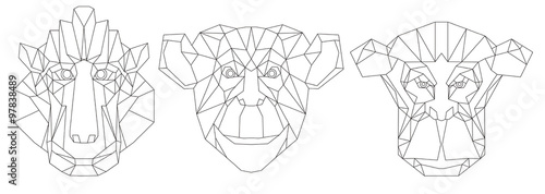 Animal head triangular icon , geometric trendy line design. Vector illustration ready for tattoo or coloring book. Monkey Africa - triangular, gibbon, chimpanzee.Chinese New Year 2016 symbol.