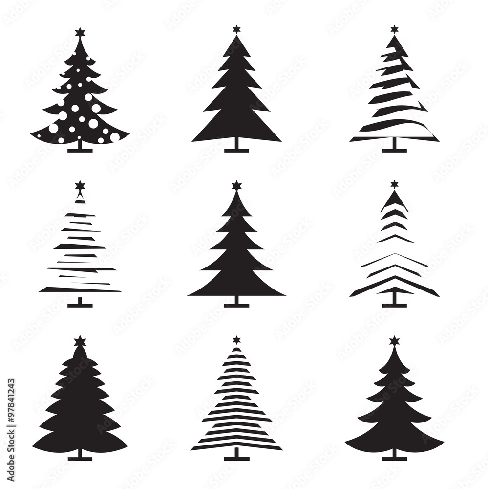 Fototapeta premium Set of Black Christmas Tree. Vector Illustration and Icons