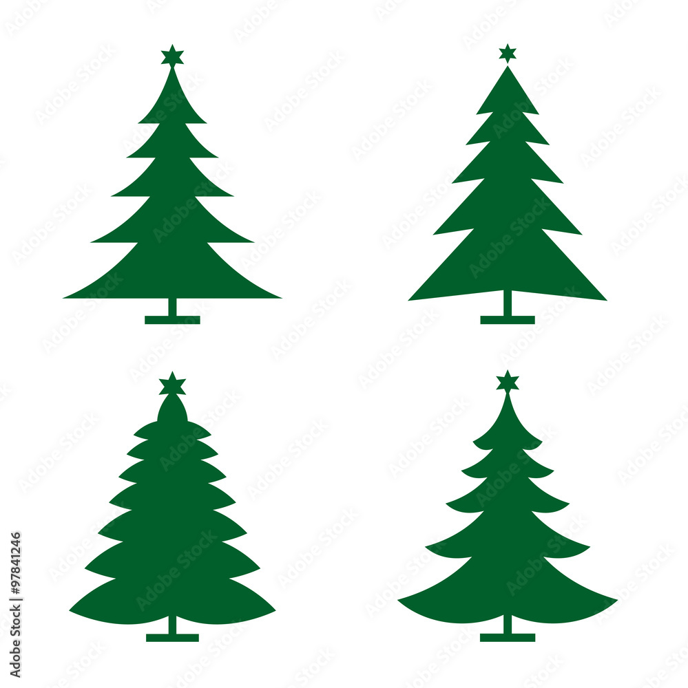 Fototapeta premium Set of Green Christmas Trees. Vector Illustration and Icons