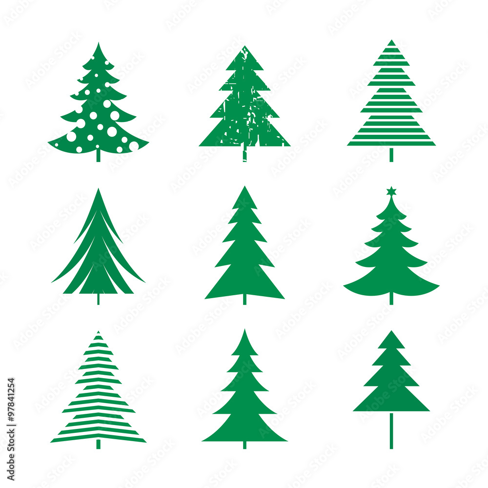 Set of Green Christmas Trees. Vector Illustrations.