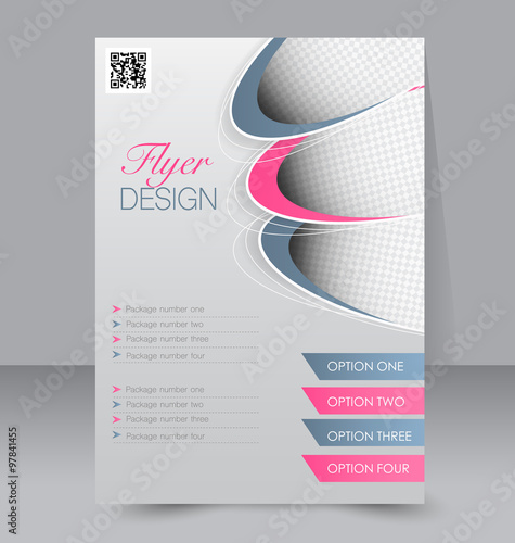 Template for brochure or flyer. Editable A4 poster for business, education, presentation, website, magazine cover. Pink and grey color.
