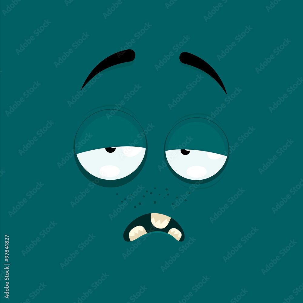 Cartoon face with a tired expression Cartoon face with a tired expression
