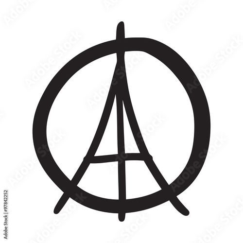 Freehand sketch illustration of pray and Eiffel tower peace sign