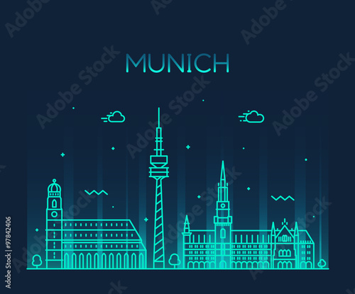 Munich skyline vector illustration linear style