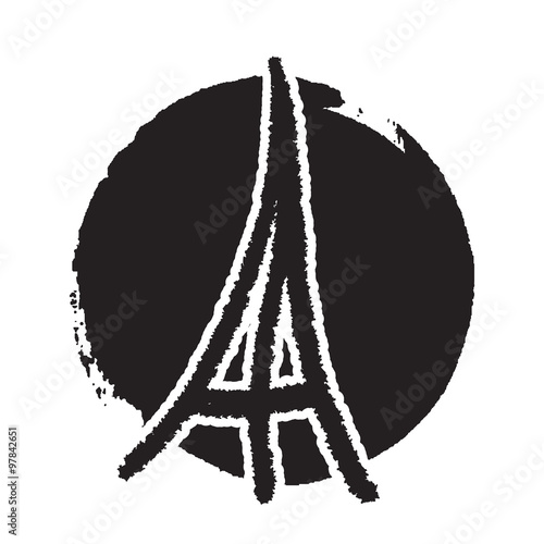 Freehand sketch illustration of pray and Eiffel tower peace sign on white background, hand drawn doodle, Pray for Paris, Pray for France
