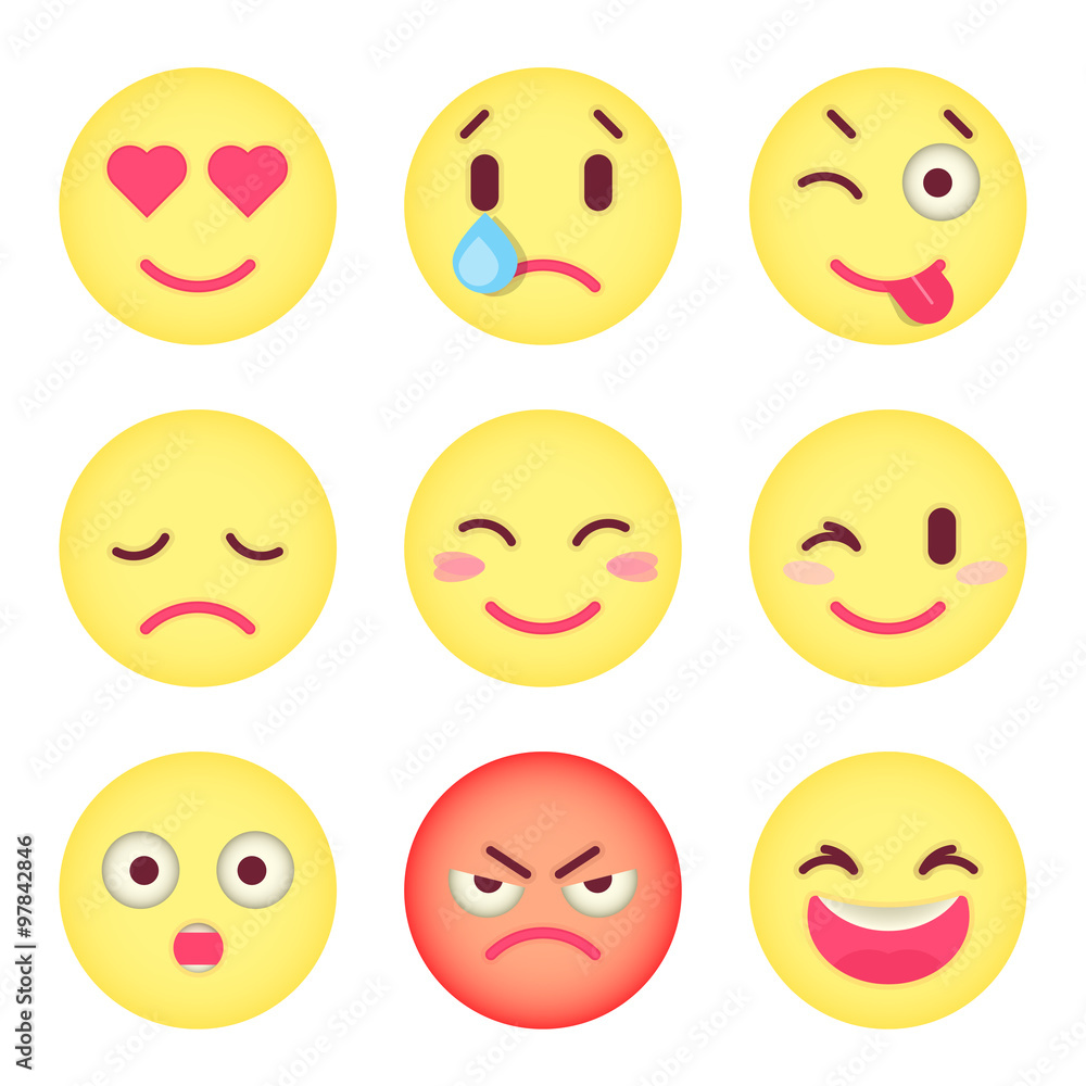 Set of flat emoticons. Set of Emoji. Isolated vector illustratio Set of flat emoticons. Set of Emoji. Isolated vector illustratio