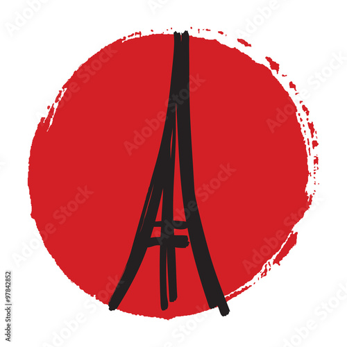 Freehand sketch illustration of pray and Eiffel tower peace sign on white background, hand drawn doodle, Pray for Paris, Pray for France