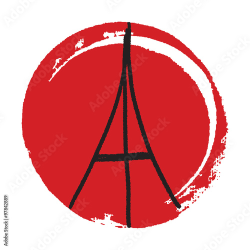 Freehand sketch illustration of pray and Eiffel tower peace sign on white background, hand drawn doodle, Pray for Paris, Pray for France