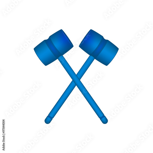 Two crossed wooden mallets in blue design