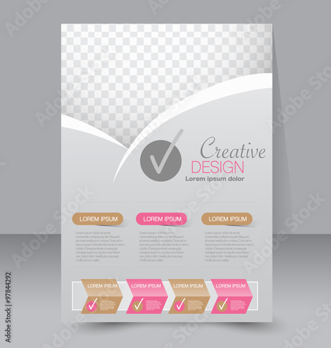 Flyer template. Business brochure. Editable A4 poster for design, education, presentation, website, magazine cover. Pink and brown color.