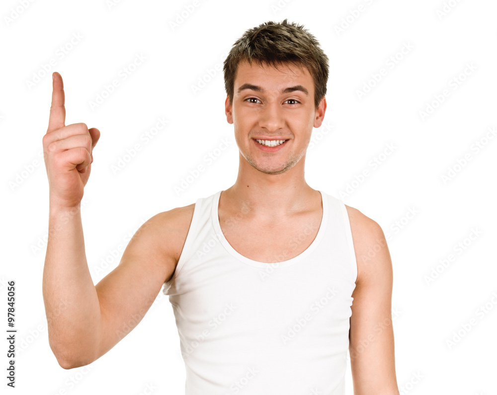 Eureka. man with an idea raising his finger Eureka. man with an idea raising his finger