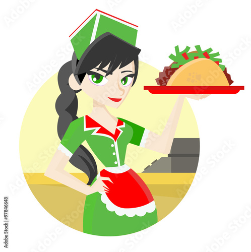 mesera sirviendo tacos
