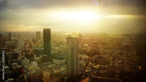 beautiful sunlight over Osaka city  photo